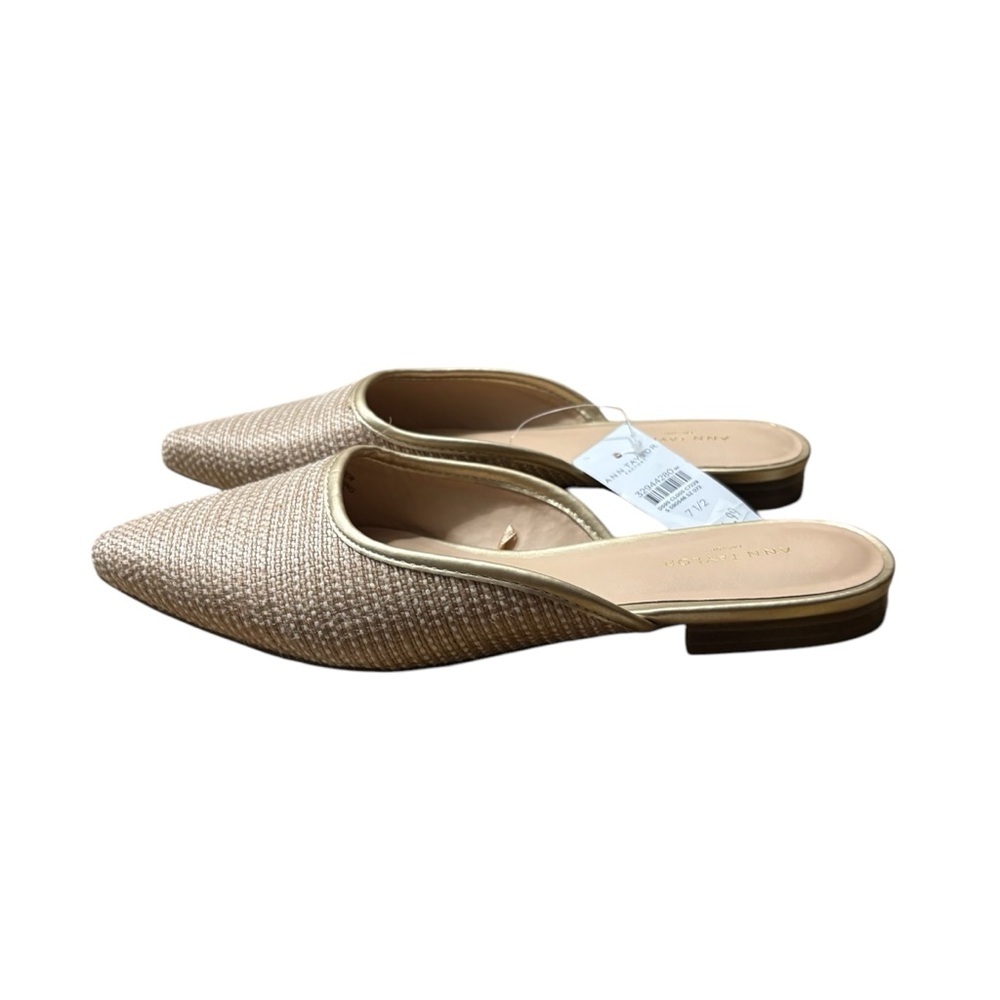 ANN TAYLOR FACTORY NWT Woven Pointy Toe Mules in Tan / Gold Size 7.5 - Picture 5 of 8